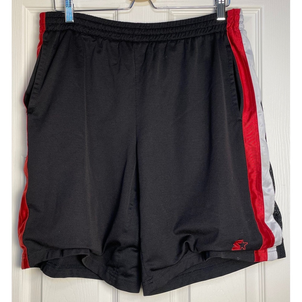 Starter Mens Athletic Mesh Shorts Black Red White Striped Size Large SR0207-366M